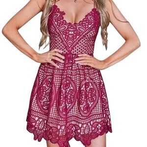 Two Sisters The Label Burgundy Mendoza Dress Crochet Lace Mini Dress Sz 4 / S